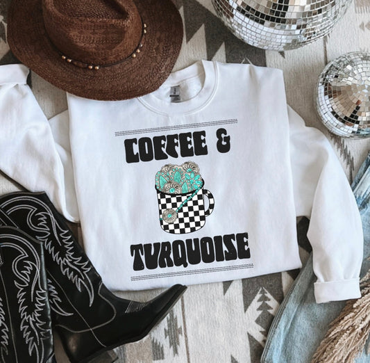 Coffee & Turquoise Crewneck