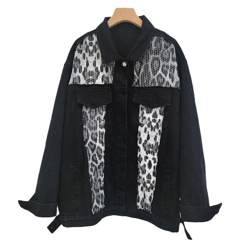 Wild Leopard Denim Jacket Top – Stylish Cowgirl Fashion with Leopard Print and Sequins