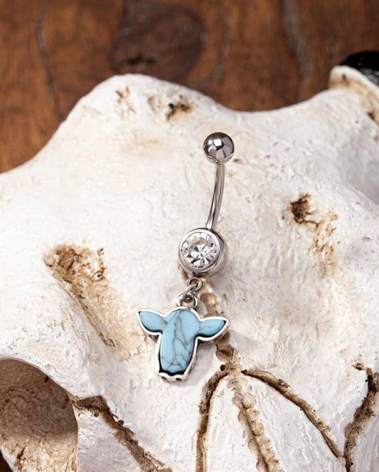 Turquoise Cow Head Belly Button Ring