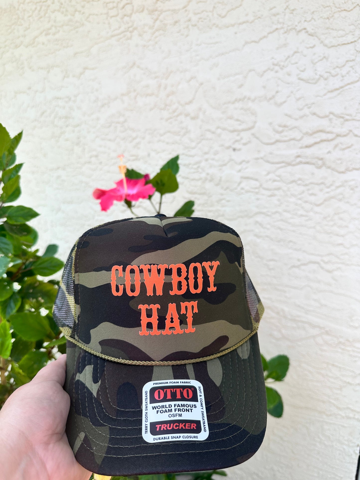 COWBOY HAT ORANGE TRUCKER HAT
