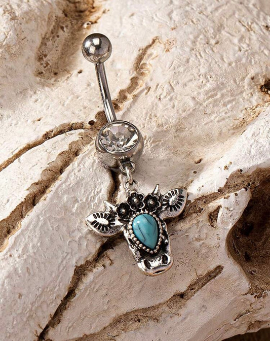 Turquois Cow Head Belly Button Ring