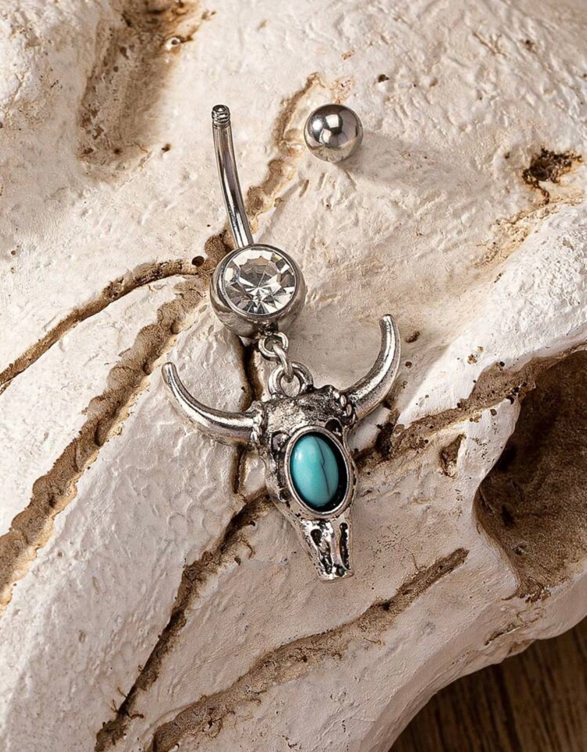 Turquois Bull Skull Belly Button Ring