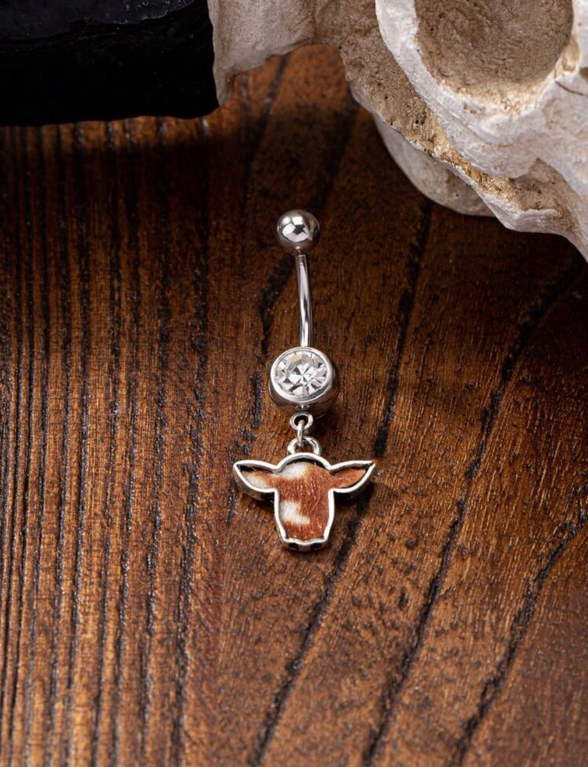 Brown Cow Head Belly Button Ring