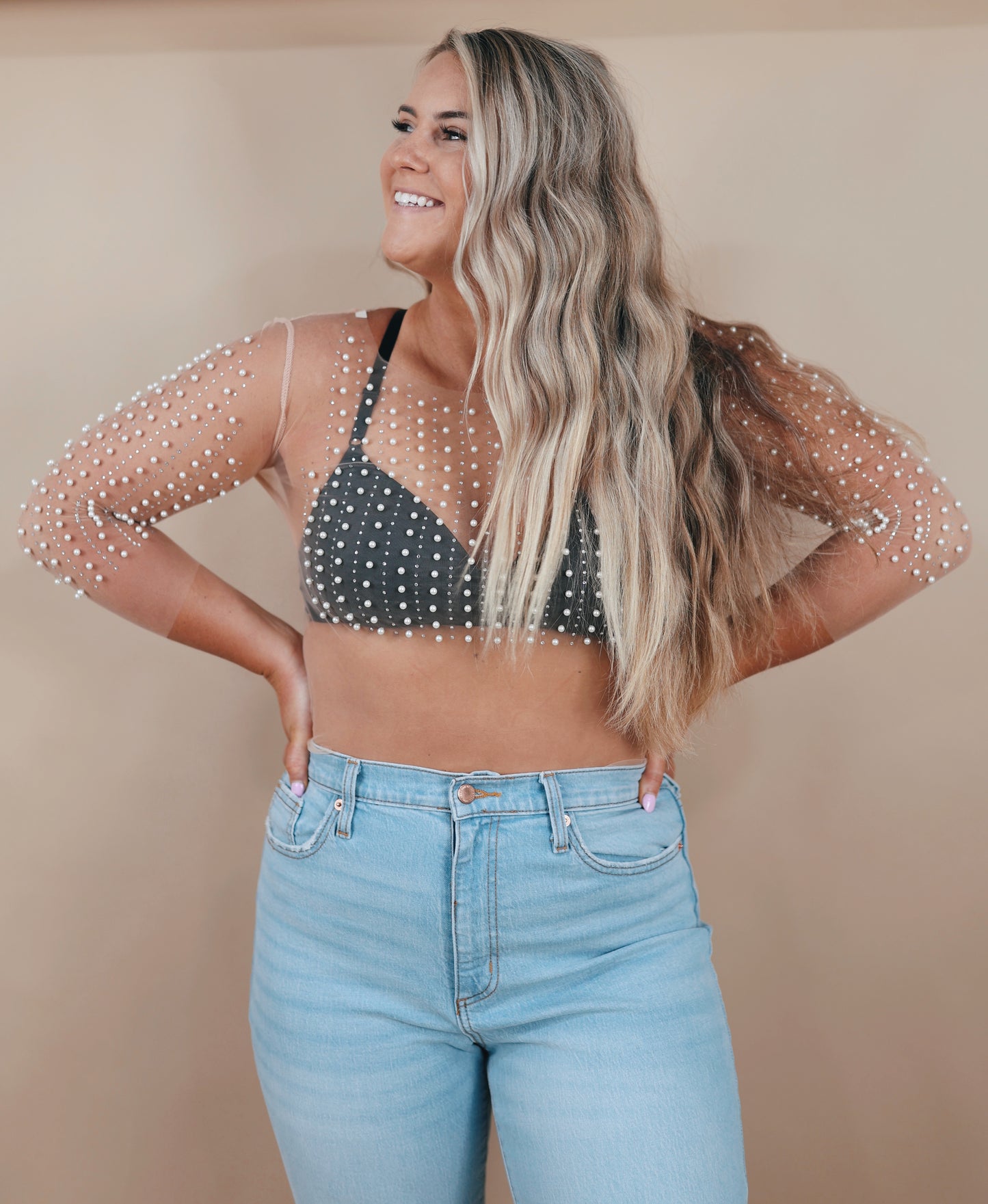 The Pearl Polley Top in Beige