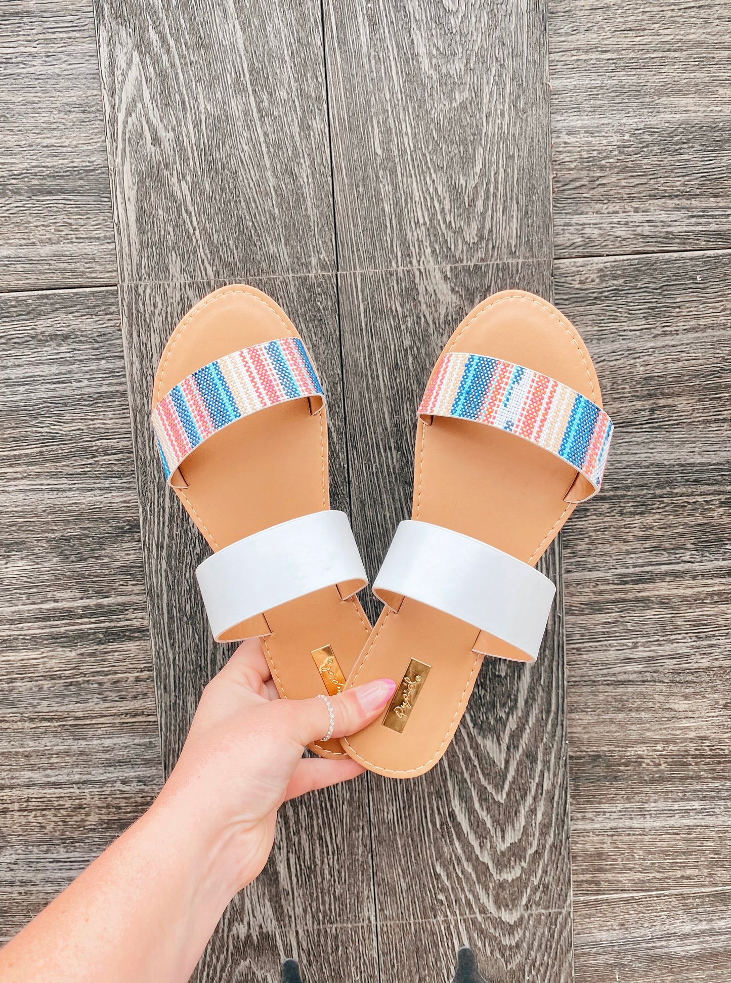 The Kiera Double Strap Striped Sandals