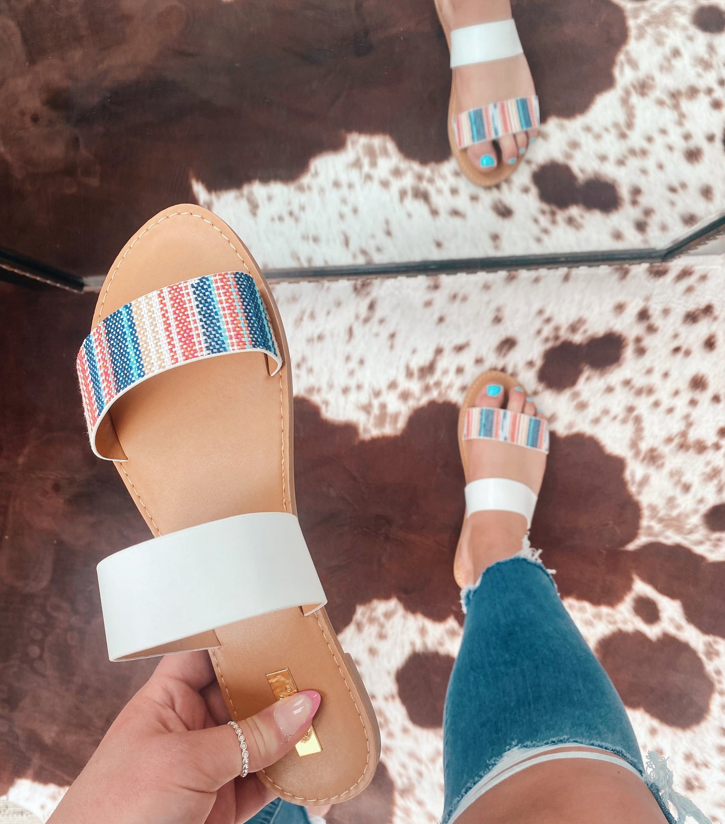 The Kiera Double Strap Striped Sandals