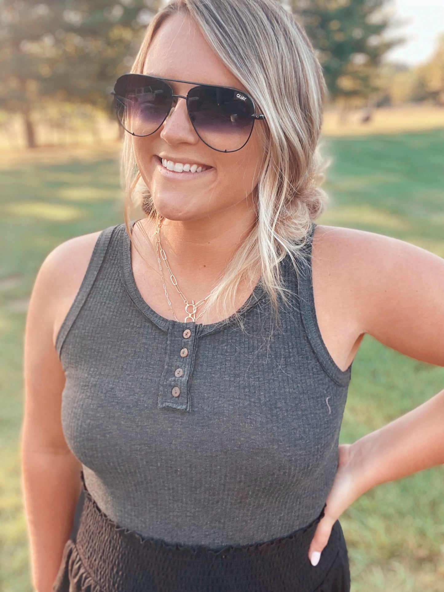 The Zuri Ribbed Tank in Gray